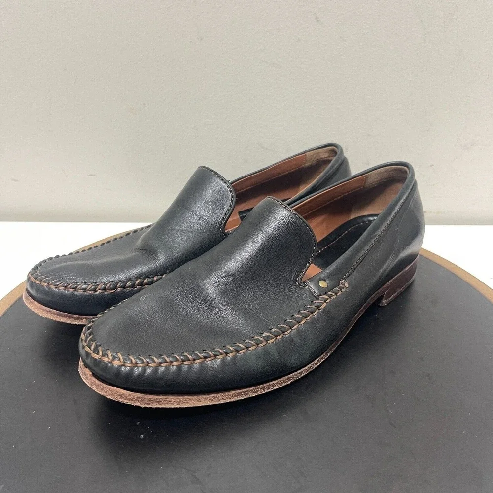 Trask Loafers Men 9.5 M Moc Toe Slip On Leather Dress Casual Shoes Black Classic